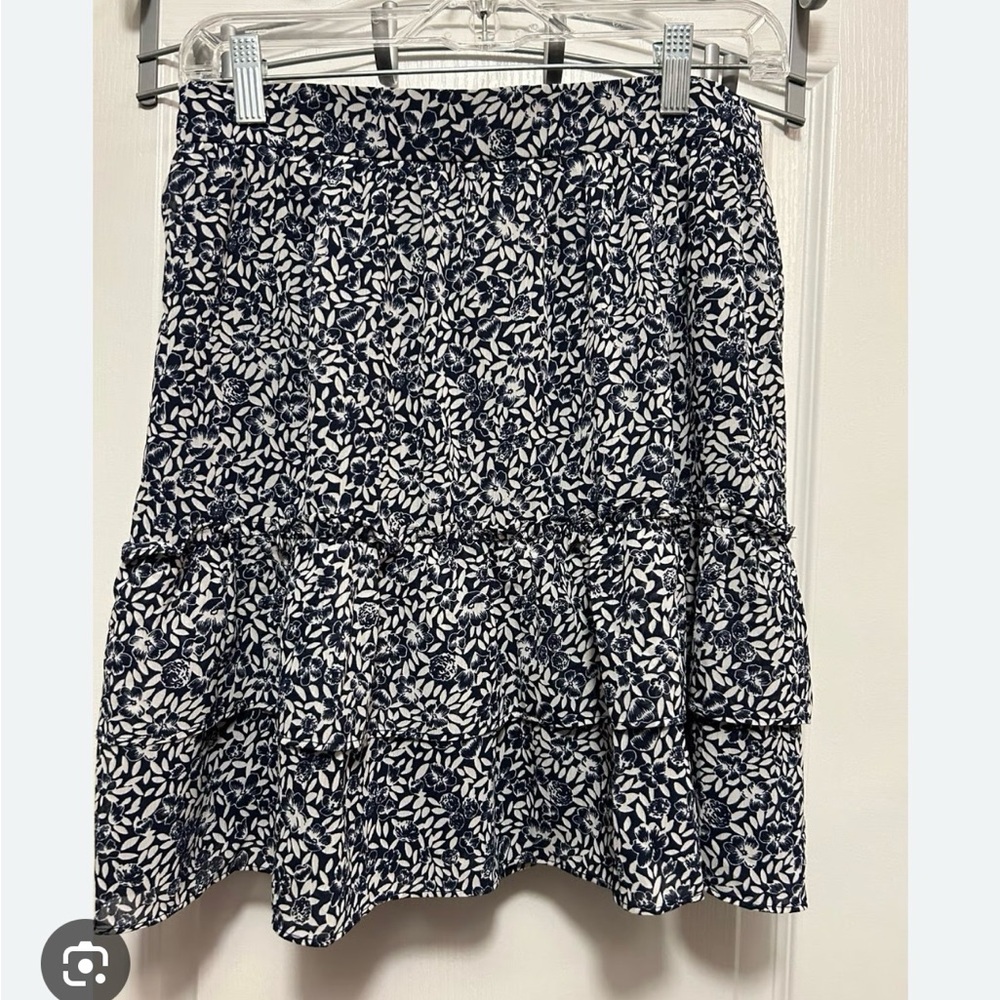 J. Crew Navy and White Leaf Print Mini Skirt